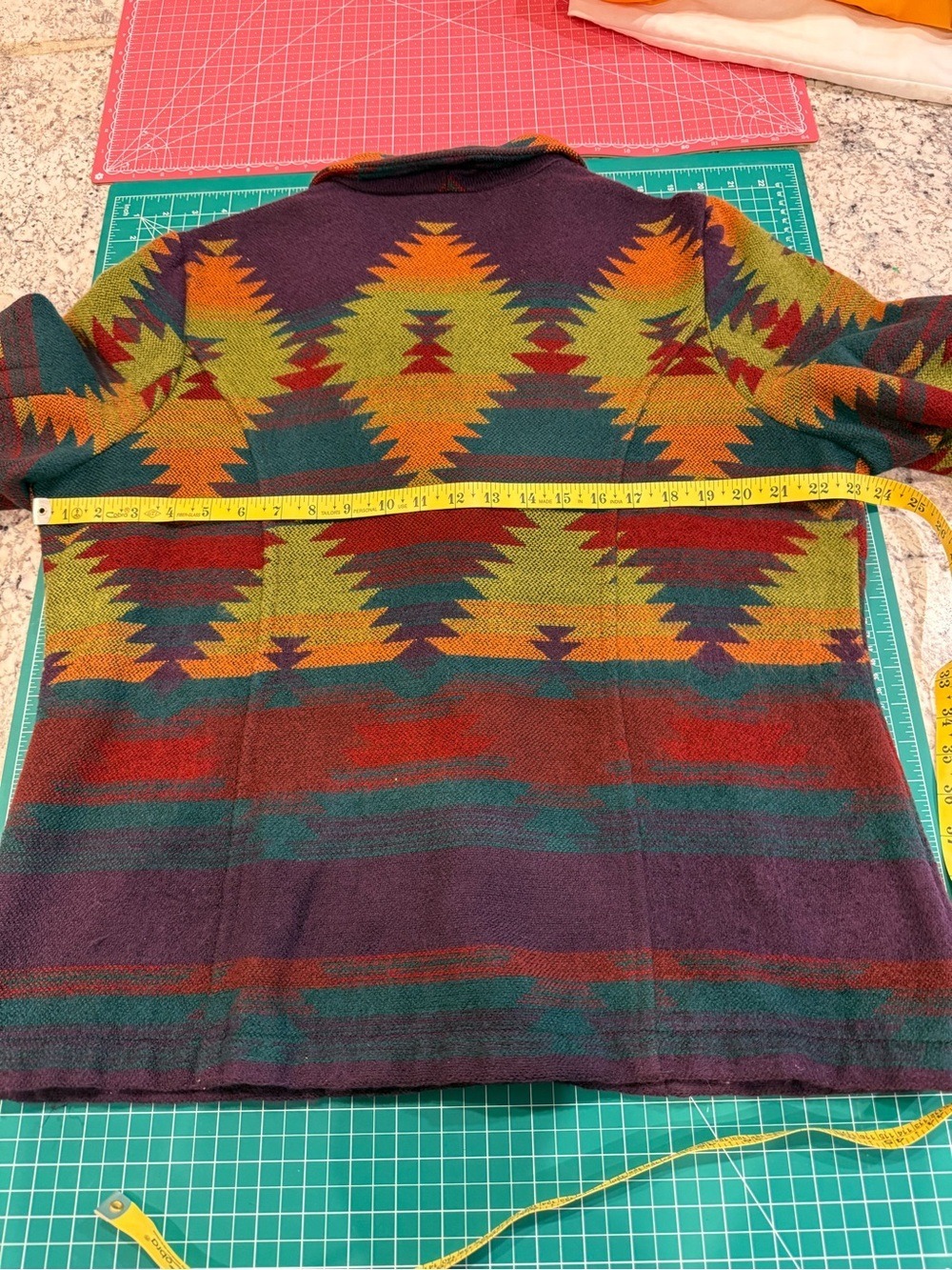 Southwestern Aztec Open Front Jacket Blanket Coat Boho Tribal Shacket - Picture 8 of 12